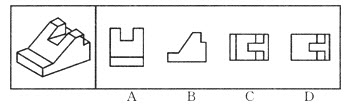 下图右侧的4个图形中，不是左侧立体物件的投影图的是（）。 