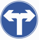 图中标志表示只准一切车辆 。 A.禁止向左和向右转弯 B.禁止直行 C.左右掉头 D.向左和向右转弯