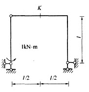 图示结构K截面弯矩值为： A．0．5kN·m（上侧受拉) B．0．5kN·m（下侧受拉) C．1kN