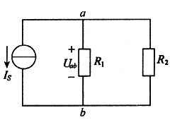 如图所示电路中，已知R1=R2=5Ω，／IS=1A，a、b两端的电压Uab等于（)V。A．2.5B．