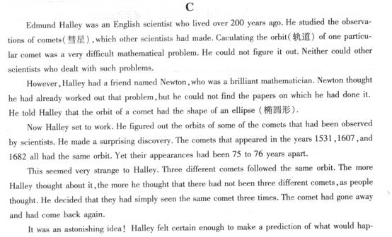 阅读下列短文，回答 36～39 题： 第 36 题 Edmund Halley figured ou