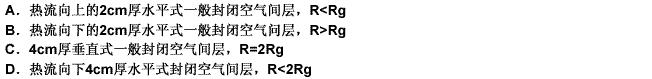 已知2cm厚垂直式一般封闭空气间层的热阻为Rg（（m2·K)／W)，下列封闭空气问层热阻R的表示式已