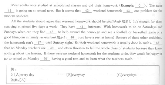 根据短文，回答41－50题：41.[A]thing[B]school[C]homework根据短文，