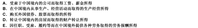 在个人所得税中，非居民纳税义务人取得的下列（）所得，应依法缴纳个人所得税。此题为多项选择题。请帮忙给