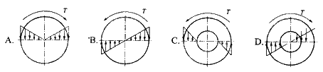 在受扭圆轴横截面上的切应力分布图中，正确的切应力分布应是（）。 