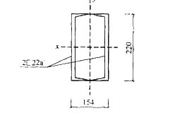 图示槽钢组合受压柱，截面面积A=63．67cm2，轴心受压稳定系数φx=0.644，φy=0.460