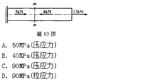 等直杆受力如图所示，其横截面面积A=1OOmm2，则给定横截面mm上正应力的四个答案中正确的是（）。