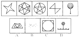 给定左右两组图形，其中左边一组共有5个图形，它们呈现一定的规律性，右边一组共有四个图形，其中三个继续