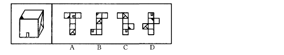 下列所给的选项中，哪一项能折成左边给定的图形？ 
