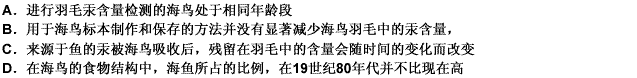 最近发现，19世纪80年代保存的海鸟标本的羽毛中，汞的含量仅为目前同一品种活鸟的羽毛汞含量的一半。由