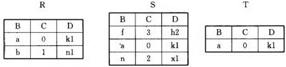 有三个关系R、s和T如下：由关系R和S通过运算得到关系T，则所使用的运算为（）有三个关系R、s和T如