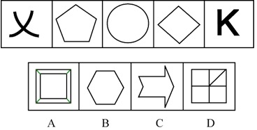 下面一组共有四个图形，其中三个继续保持这种规律性，但是有一个不具有这种规律性，请找出来。A. A B