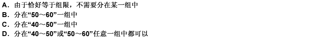对一组数据进行分组，各组的组限依次是“10～20”、“20～30”、“30～40”、“40～50”、
