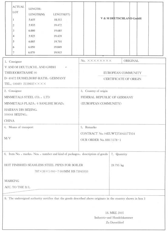 根据以下内容，回答下列各题。 中国矿产钢铁有限责任公司（110891××××)订购进口一批热拔合金钢