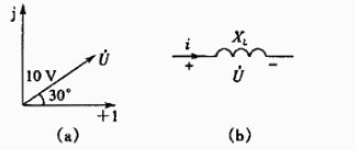 相量图如下所示，其正弦电压U施加于感抗XL=5Ω的电感元件上，则通过该元件的电流相量I=（)。（A)