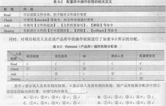 某系统集成企业为做好项目配置管理，对配置库中的操作权限进行了如表9—2所示的定义。 请帮忙给出正确答