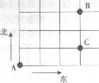 如图是某大型社区的道路图，A处有一人口，居民可以由此进入向东或向北走。若从A开始的每个路口，都有一半