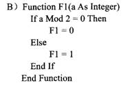 函数过程F1的功能是：如果参数a为奇数，则返回值为1，否则返回值为0。以下能正确实现所述功能的代码的