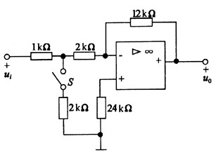 如图所示，当开关S闭合时，电路的闭环电压放大倍数Auf等于（)。A．－3 B．－5 C．－4D．－7