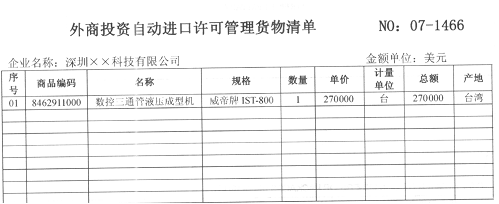 深圳××科技有限公司（4403948886)自香港购进设备一批。注：舱单件数与提单件数相同。 中华人