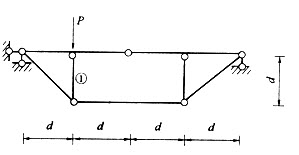 图示结构杆①的轴力为： A．0 B．－P C．P D．－P／2图示结构杆①的轴力为：  A．0 B．