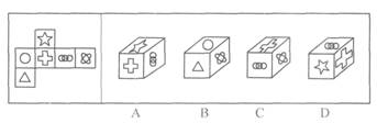 下图左部的图形折叠后将成为右部四个图形中的一个，请选出折叠后的正确图案。（） 请帮忙给出正确答案和分