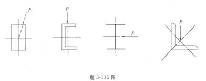 悬臂梁在自由端受集中力P作用，横截面形状和力P的作用线如图所示，其中产生斜弯曲与扭转组合变形的是哪种