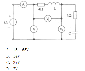 图示正弦交流电路中，已知电流表A的读数为2A，电压表V，的读数为17V，表V2的读数为10V，则表V