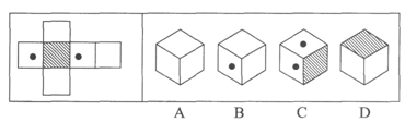 下面从所给的四个选项中，哪一项能由左边给定的纸板折叠而成？（）