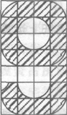 在4×7的方格板纸上面有如阴影所示的“9”字，每个小正方形的面积都是l平方厘米，阴影边缘是线段或圆弧