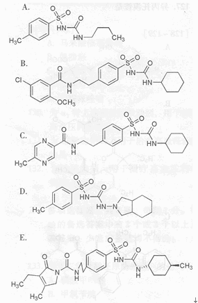 [106—109]106．格列本脲的化学结构式107．甲苯磺丁脲的化学结构式108．格列美脲的化学结