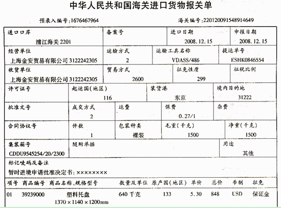 （一）上海金安贸易有限公司（3122242305)于2009年4月28日向海关申报复运出境一批原用于