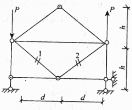 如右图所示结构1杆、2杆轴力为（)。 A．N1，压力，N2拉力B．N1N2＜0C．N1拉力，N2拉力