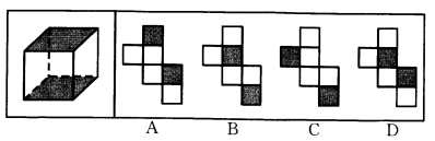 下面所给的四个选项中，哪一项能折成左边给定的图形？ A．B．C．D．下面所给的四个选项中，哪一项能折