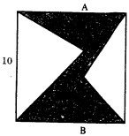 如图所示的正方形的边长为10，AB与正方形的底边垂直，那么图中阴影部分的面积是（)。 A．80如图所