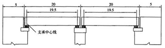 某预应力混凝土简支梁桥，总体立面布置如下图所示（尺寸单位：m)，则该桥的全长、净跨径和计算跨径分某预