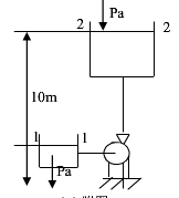 流体密度对管路的影响 在图所示管路中装有一台离心泵，离心泵的特性曲线方程为He=40－7.2×104