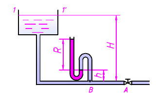 一高位水槽，如图所示，下接一内径为200mm的钢管将水导出。出口以阀A控制流速，在导管水平部分的B点