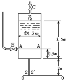 如图1－3所示真空高位槽为一简易的恒速加料装置（马利奥特容器)。罐的直径D=1.2m，底部连有长2m