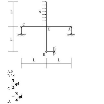 图示结构中截面K的剪力值QK为：（)  A． B． C． D．图示结构中截面K的剪力值QK为：(  