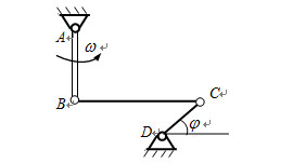 在图所示连杆机构中，已知：匀角速度ω，AB=CD=r，BC=L=2r。试求图示位置φ=30°时，CD