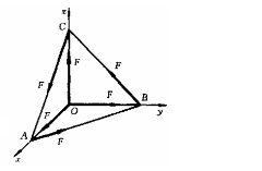 四面体的三条棱AO，BO，CO相垂直，且AO=BO=CO=a，沿六条棱作用大小相等的力F，方向如图示