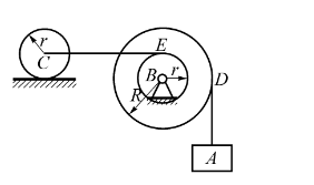 在图所示机构中，已知：匀质圆柱B沿平板A作纯滚动，质量mB=8m，半径为r；平板A质量为m，放在光滑