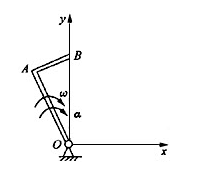 直角刚杆OAB可绕固定轴O在如图所示平面内转动，已知OA=40cm，AB=30cm，ω=2rad／s