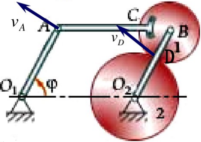 图示机构中齿轮1紧固在杆AC上，AB＝O1O2，齿轮1和半径为r2的齿轮2啮合，齿轮2可绕O2，轴转