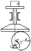 半径为R的偏心轮绕轴O以匀角速度ω转动，推动导板沿铅直轨道运动，如图所示。导板顶部放有一质量为m的物