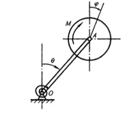 质量为m1的均质杆OA长为l，可绕水平轴O在铅垂面内转动，其下端有一与基座相连的螺线弹簧，刚度系数为
