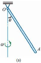 长为l、质量为m的均质杆OA以球铰链O固定，并以等角速度ω绕铅直线转动，如图所示。如杆与铅直线的交角