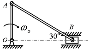 铅垂面内曲柄连杆滑块机构中，均质直杆OA＝r，AB＝2r，质量分别为m和2m，滑块质量为m。曲柄OA