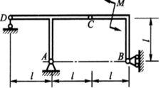 在图示结构中，各构件的自重略去不计，在构件BC上作用一力偶矩为M的力偶，各尺寸如图。求支座A的约束力